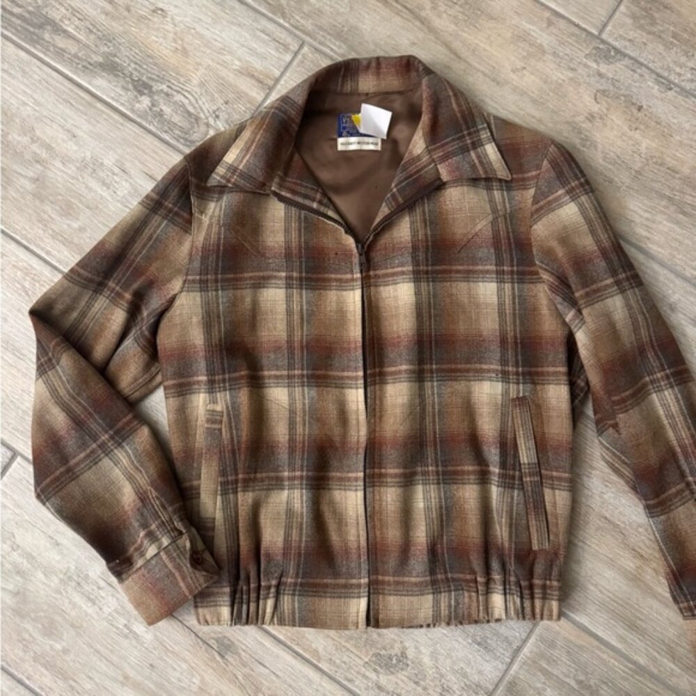 Vintage Pendleton Wool western bomber style jacket plaid size small 1940s 1950s